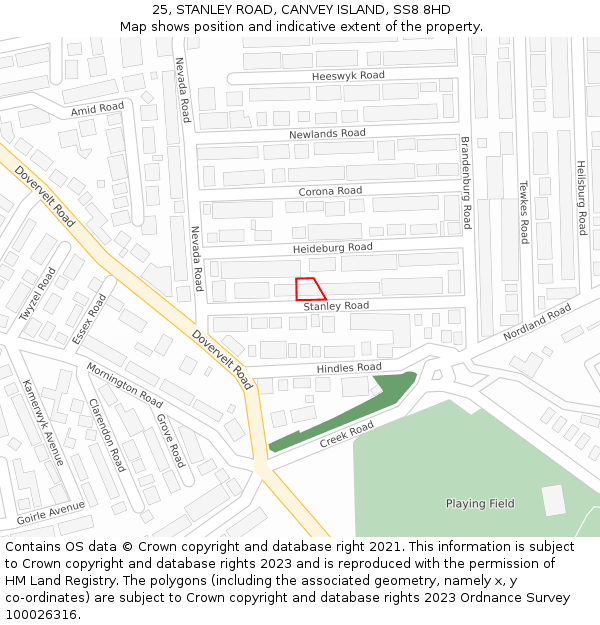 25, STANLEY ROAD, CANVEY ISLAND, SS8 8HD: Location map and indicative extent of plot