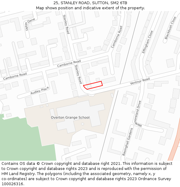 25, STANLEY ROAD, SUTTON, SM2 6TB: Location map and indicative extent of plot