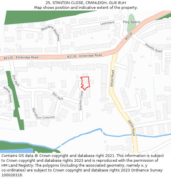 25, STANTON CLOSE, CRANLEIGH, GU6 8UH: Location map and indicative extent of plot