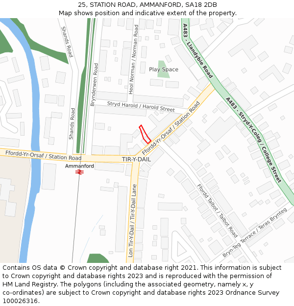 25, STATION ROAD, AMMANFORD, SA18 2DB: Location map and indicative extent of plot