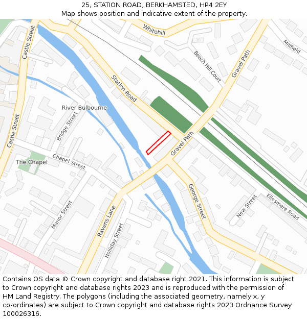 25, STATION ROAD, BERKHAMSTED, HP4 2EY: Location map and indicative extent of plot