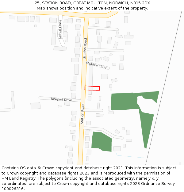 25, STATION ROAD, GREAT MOULTON, NORWICH, NR15 2DX: Location map and indicative extent of plot