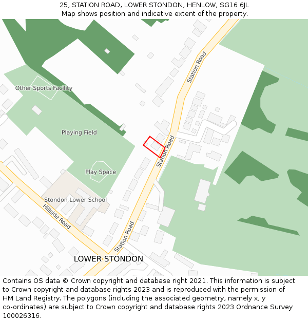 25, STATION ROAD, LOWER STONDON, HENLOW, SG16 6JL: Location map and indicative extent of plot