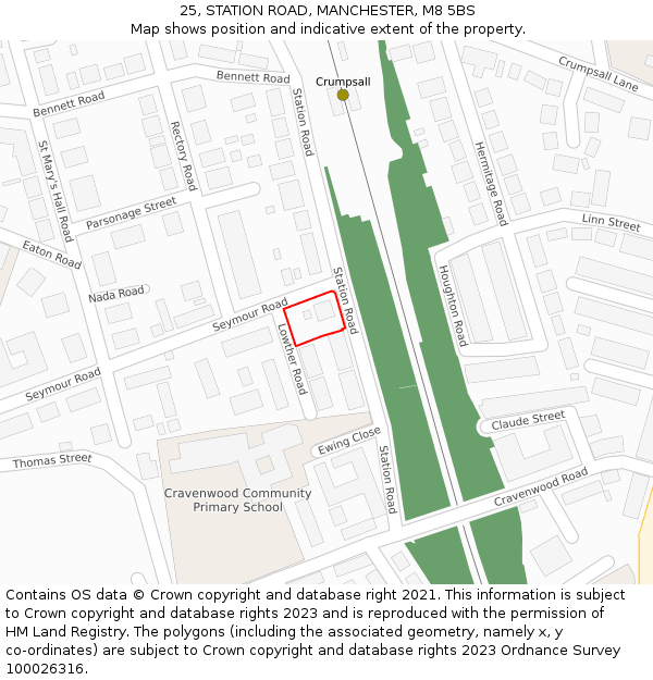25, STATION ROAD, MANCHESTER, M8 5BS: Location map and indicative extent of plot