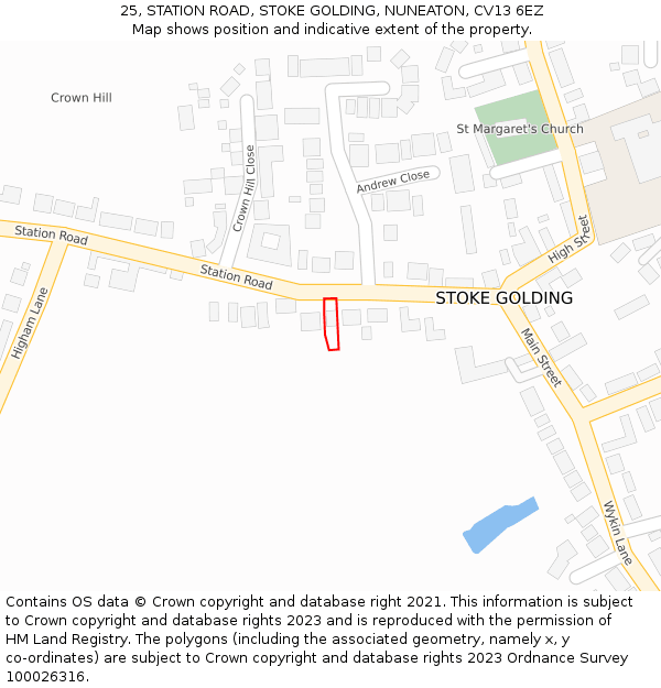 25, STATION ROAD, STOKE GOLDING, NUNEATON, CV13 6EZ: Location map and indicative extent of plot