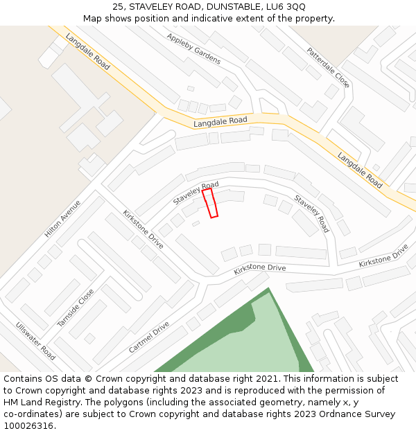 25, STAVELEY ROAD, DUNSTABLE, LU6 3QQ: Location map and indicative extent of plot