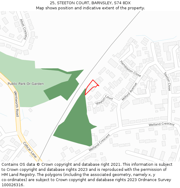 25, STEETON COURT, BARNSLEY, S74 8DX: Location map and indicative extent of plot