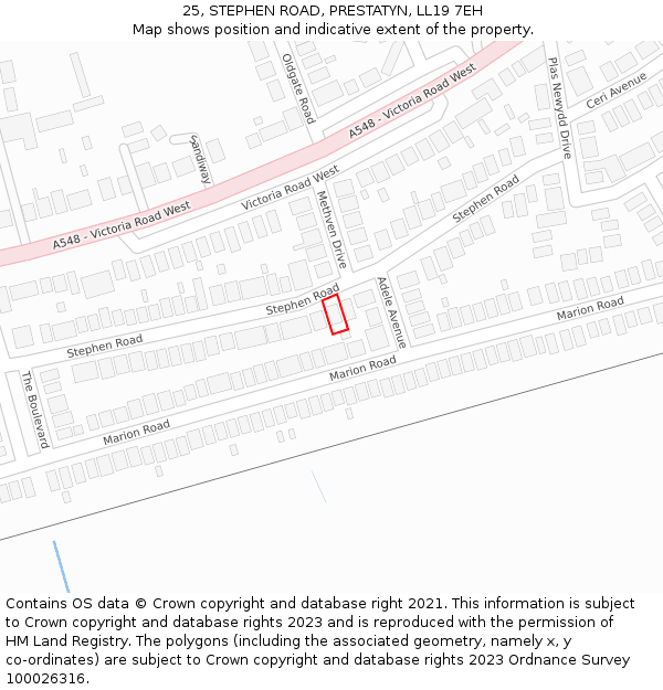 25, STEPHEN ROAD, PRESTATYN, LL19 7EH: Location map and indicative extent of plot