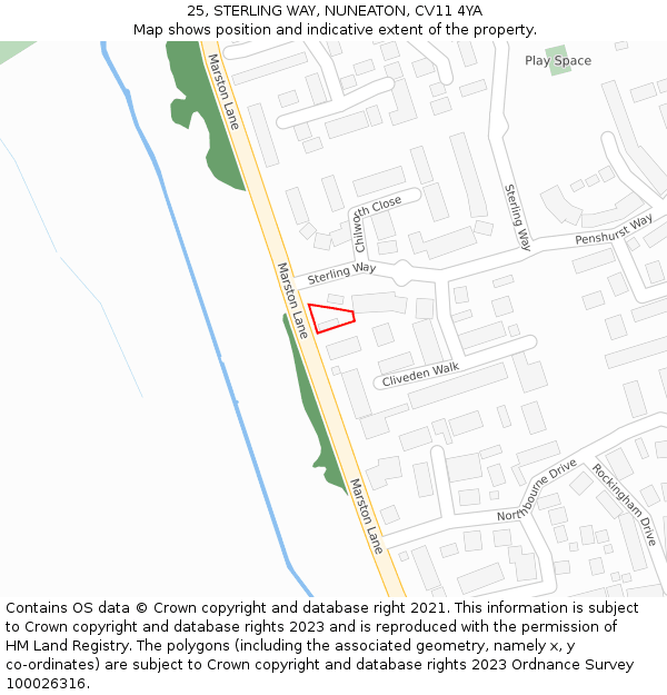 25, STERLING WAY, NUNEATON, CV11 4YA: Location map and indicative extent of plot