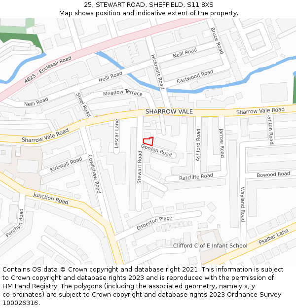 25, STEWART ROAD, SHEFFIELD, S11 8XS: Location map and indicative extent of plot