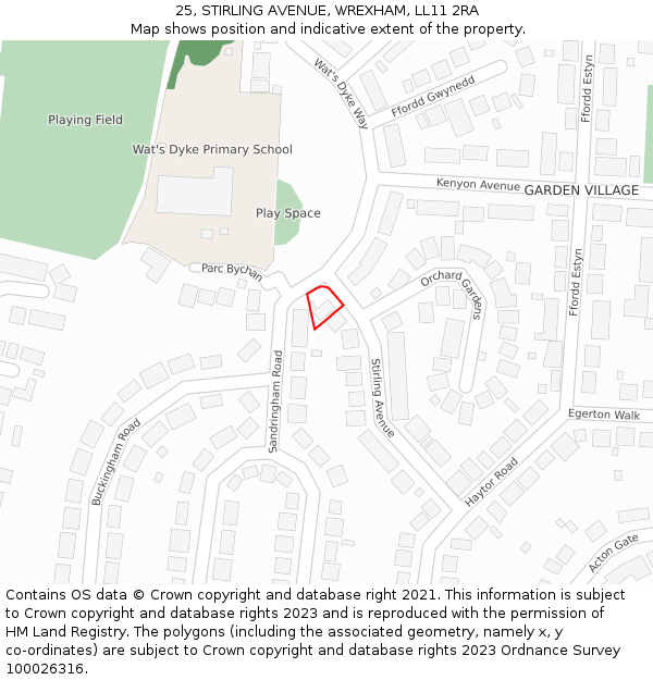 25, STIRLING AVENUE, WREXHAM, LL11 2RA: Location map and indicative extent of plot