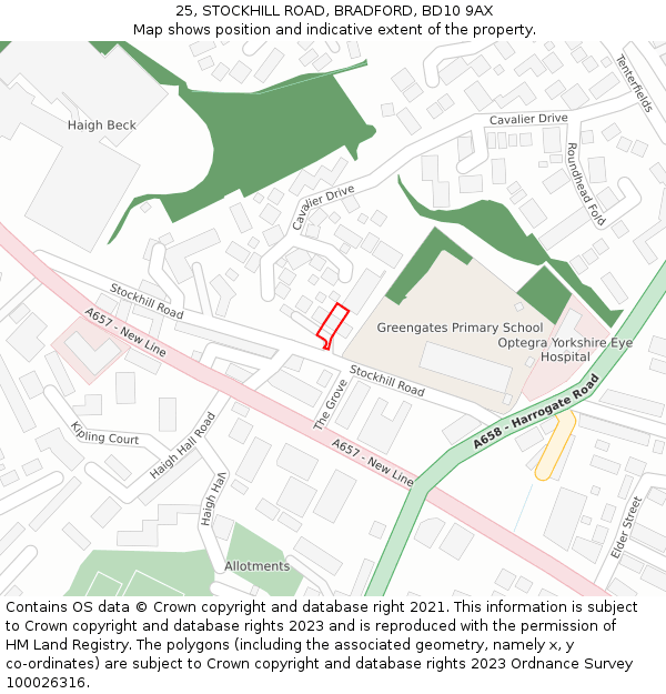 25, STOCKHILL ROAD, BRADFORD, BD10 9AX: Location map and indicative extent of plot