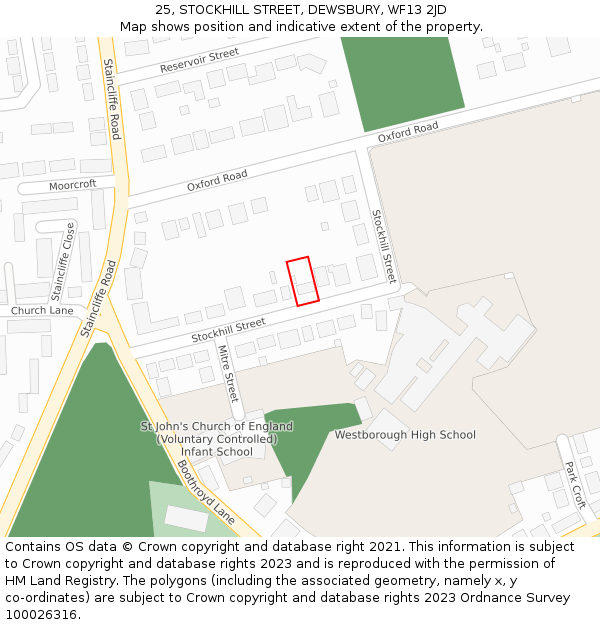 25, STOCKHILL STREET, DEWSBURY, WF13 2JD: Location map and indicative extent of plot