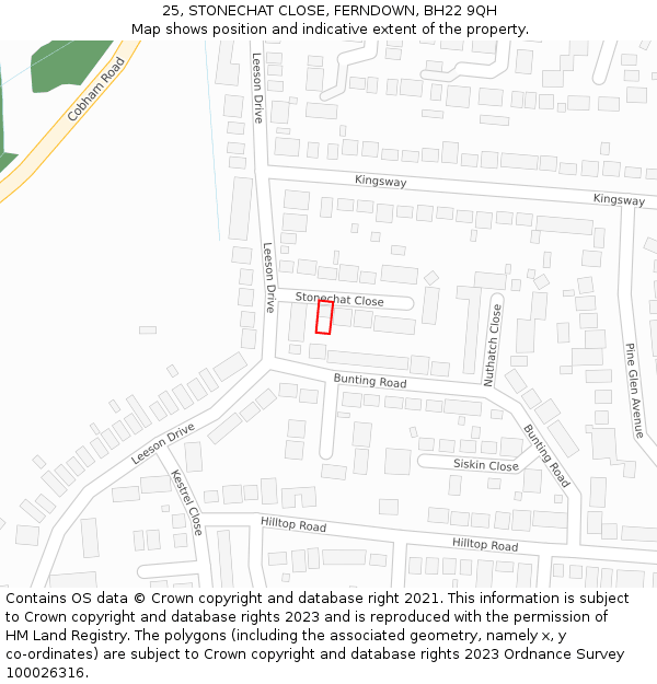 25, STONECHAT CLOSE, FERNDOWN, BH22 9QH: Location map and indicative extent of plot