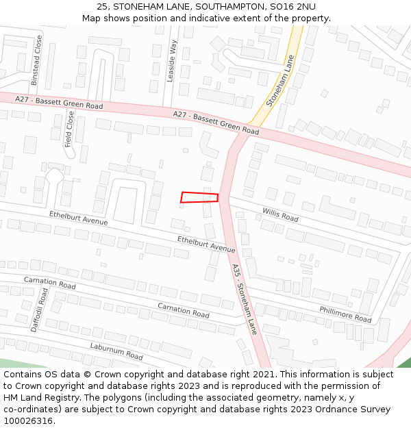 25, STONEHAM LANE, SOUTHAMPTON, SO16 2NU: Location map and indicative extent of plot