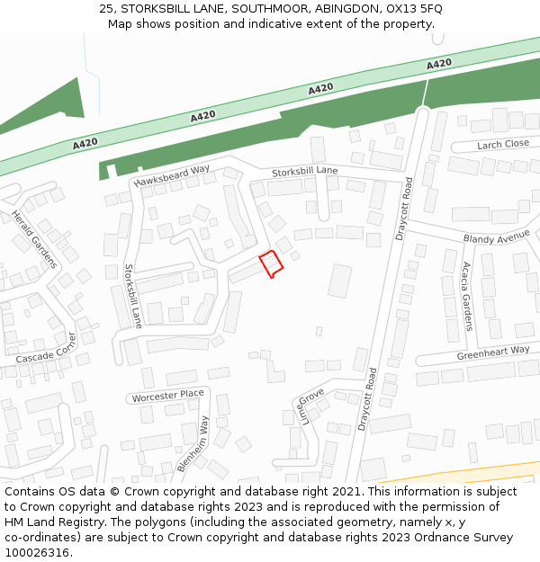 25, STORKSBILL LANE, SOUTHMOOR, ABINGDON, OX13 5FQ: Location map and indicative extent of plot