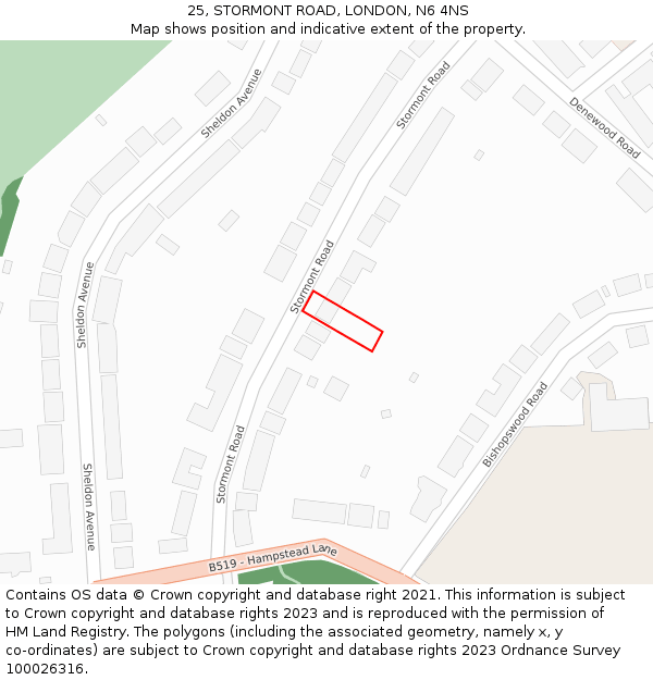 25, STORMONT ROAD, LONDON, N6 4NS: Location map and indicative extent of plot