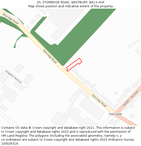 25, STORRIDGE ROAD, WESTBURY, BA13 4HX: Location map and indicative extent of plot