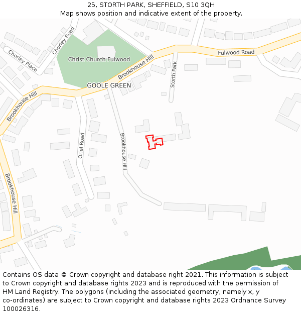 25, STORTH PARK, SHEFFIELD, S10 3QH: Location map and indicative extent of plot