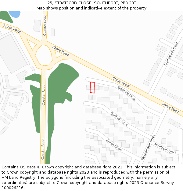 25, STRATFORD CLOSE, SOUTHPORT, PR8 2RT: Location map and indicative extent of plot