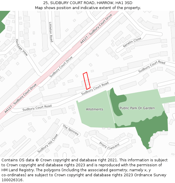 25, SUDBURY COURT ROAD, HARROW, HA1 3SD: Location map and indicative extent of plot