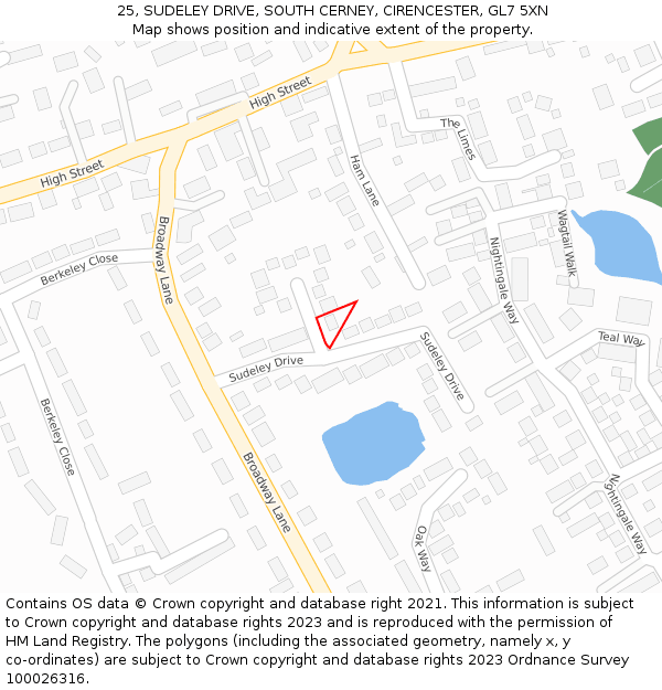 25, SUDELEY DRIVE, SOUTH CERNEY, CIRENCESTER, GL7 5XN: Location map and indicative extent of plot