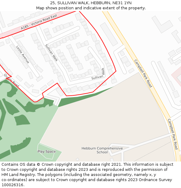 25, SULLIVAN WALK, HEBBURN, NE31 1YN: Location map and indicative extent of plot