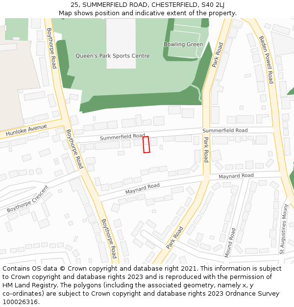 25, SUMMERFIELD ROAD, CHESTERFIELD, S40 2LJ: Location map and indicative extent of plot