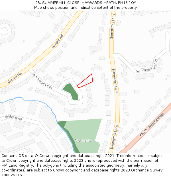 25, SUMMERHILL CLOSE, HAYWARDS HEATH, RH16 1QY: Location map and indicative extent of plot