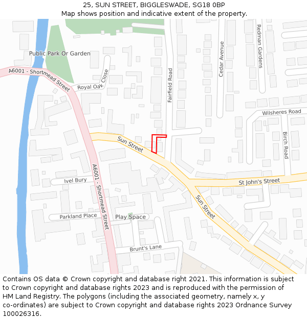 25, SUN STREET, BIGGLESWADE, SG18 0BP: Location map and indicative extent of plot