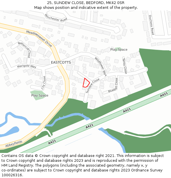 25, SUNDEW CLOSE, BEDFORD, MK42 0SR: Location map and indicative extent of plot