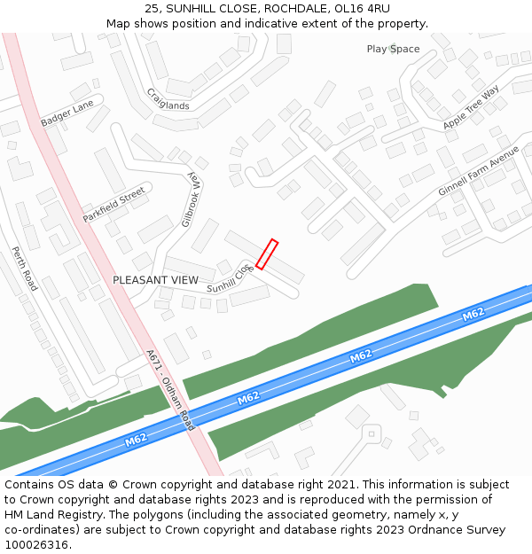 25, SUNHILL CLOSE, ROCHDALE, OL16 4RU: Location map and indicative extent of plot