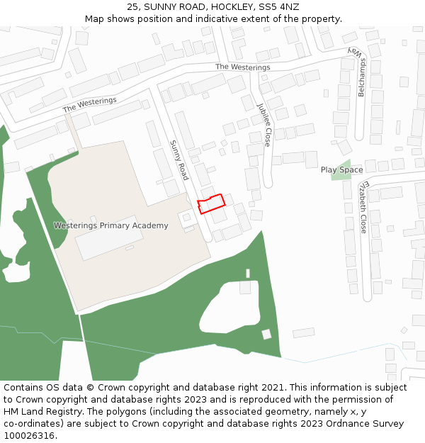 25, SUNNY ROAD, HOCKLEY, SS5 4NZ: Location map and indicative extent of plot