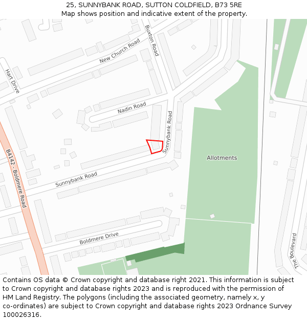 25, SUNNYBANK ROAD, SUTTON COLDFIELD, B73 5RE: Location map and indicative extent of plot