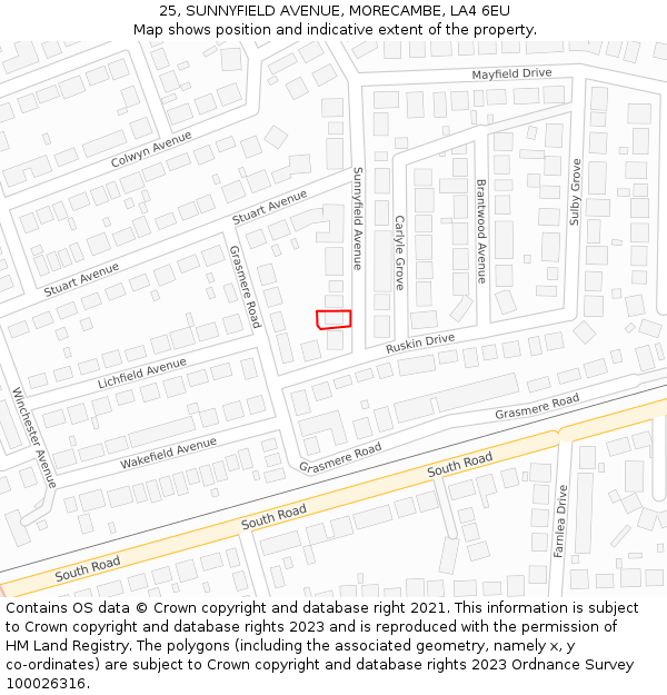 25, SUNNYFIELD AVENUE, MORECAMBE, LA4 6EU: Location map and indicative extent of plot