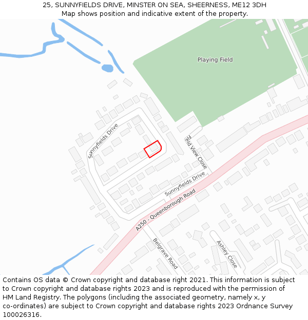 25, SUNNYFIELDS DRIVE, MINSTER ON SEA, SHEERNESS, ME12 3DH: Location map and indicative extent of plot