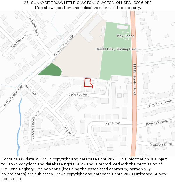 25, SUNNYSIDE WAY, LITTLE CLACTON, CLACTON-ON-SEA, CO16 9PE: Location map and indicative extent of plot