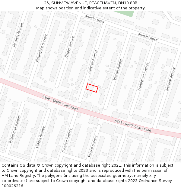 25, SUNVIEW AVENUE, PEACEHAVEN, BN10 8RR: Location map and indicative extent of plot