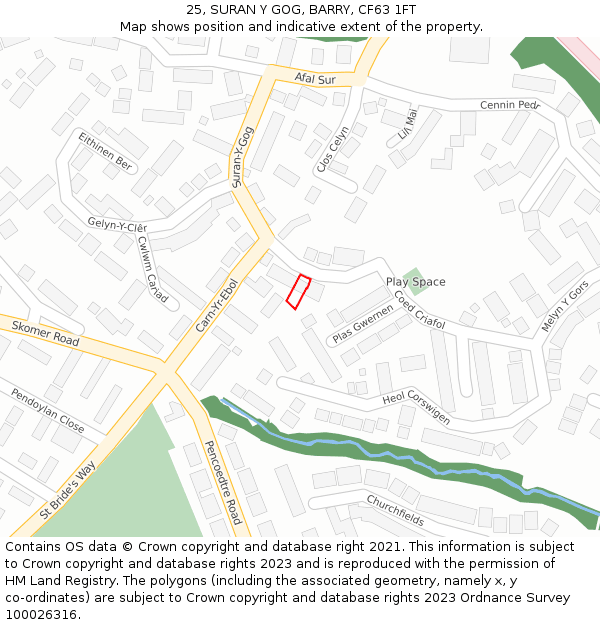 25, SURAN Y GOG, BARRY, CF63 1FT: Location map and indicative extent of plot