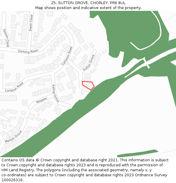 25, SUTTON GROVE, CHORLEY, PR6 8UL: Location map and indicative extent of plot