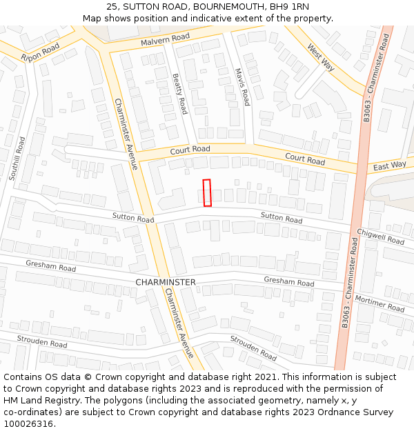 25, SUTTON ROAD, BOURNEMOUTH, BH9 1RN: Location map and indicative extent of plot