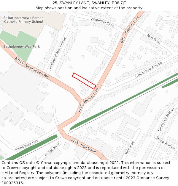 25, SWANLEY LANE, SWANLEY, BR8 7JE: Location map and indicative extent of plot