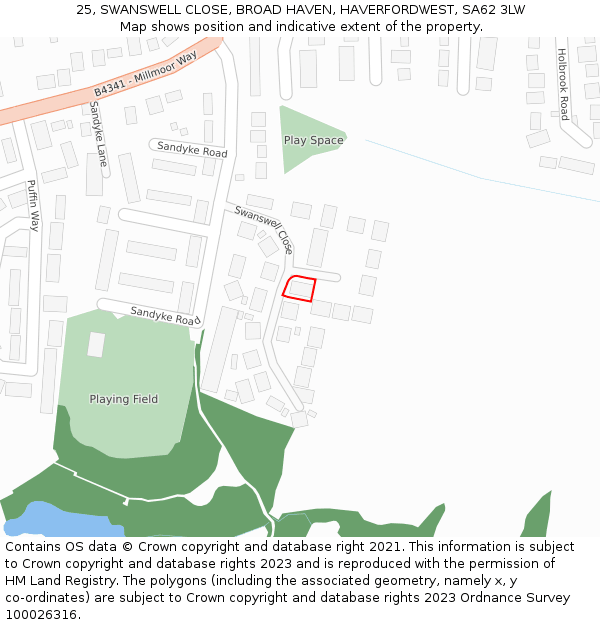 25, SWANSWELL CLOSE, BROAD HAVEN, HAVERFORDWEST, SA62 3LW: Location map and indicative extent of plot