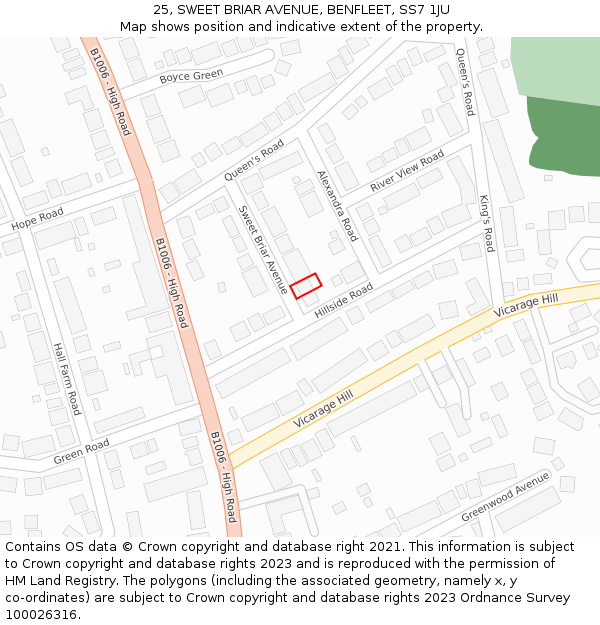 25, SWEET BRIAR AVENUE, BENFLEET, SS7 1JU: Location map and indicative extent of plot