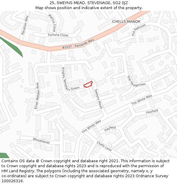 25, SWEYNS MEAD, STEVENAGE, SG2 0JZ: Location map and indicative extent of plot