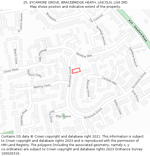 25, SYCAMORE GROVE, BRACEBRIDGE HEATH, LINCOLN, LN4 2RD: Location map and indicative extent of plot