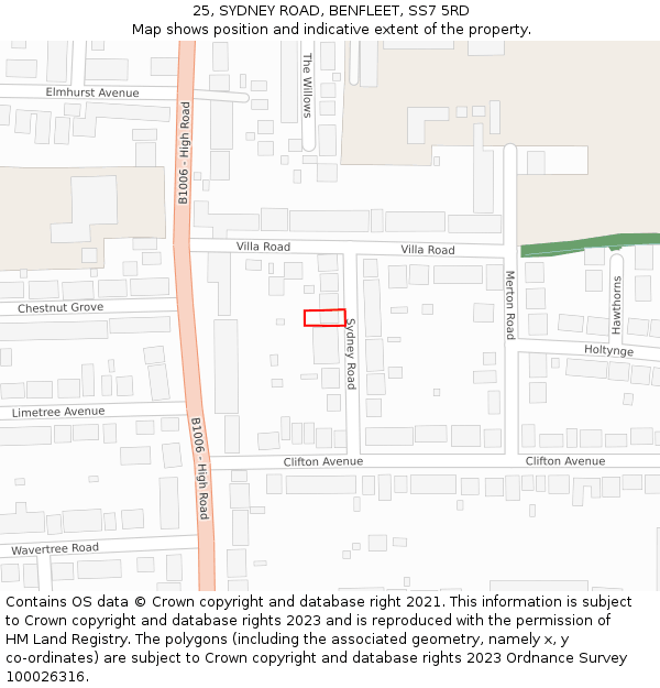 25, SYDNEY ROAD, BENFLEET, SS7 5RD: Location map and indicative extent of plot