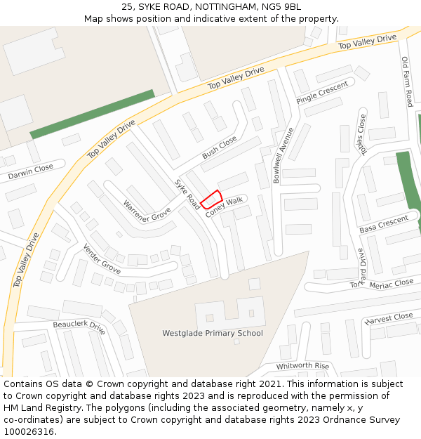 25, SYKE ROAD, NOTTINGHAM, NG5 9BL: Location map and indicative extent of plot