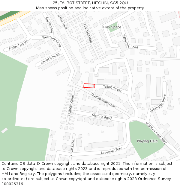 25, TALBOT STREET, HITCHIN, SG5 2QU: Location map and indicative extent of plot