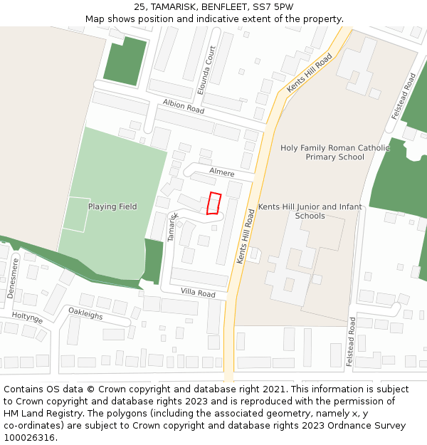 25, TAMARISK, BENFLEET, SS7 5PW: Location map and indicative extent of plot